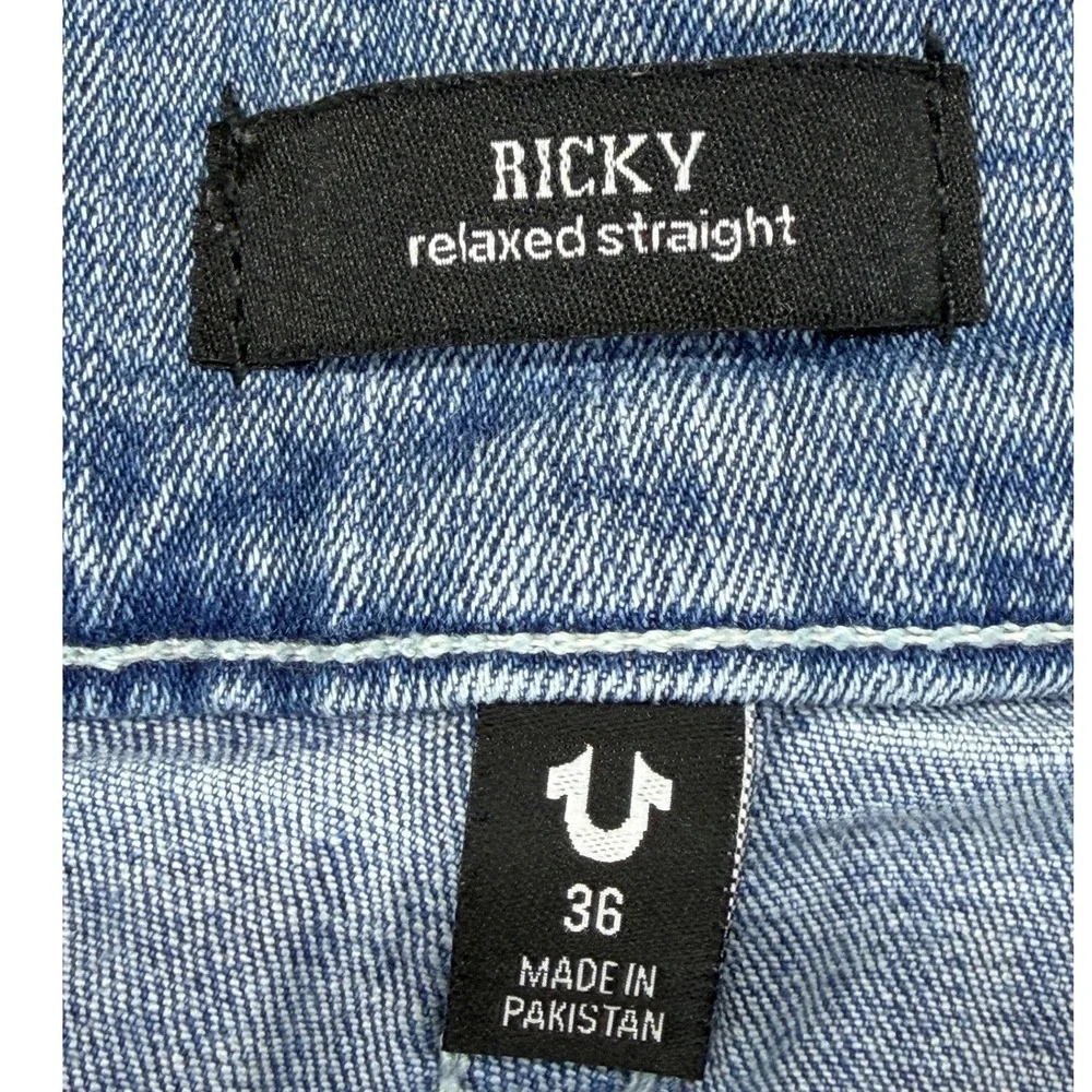 True Religion Jeans Mens 36 Ricky Relaxed Straight Light Blue EUC